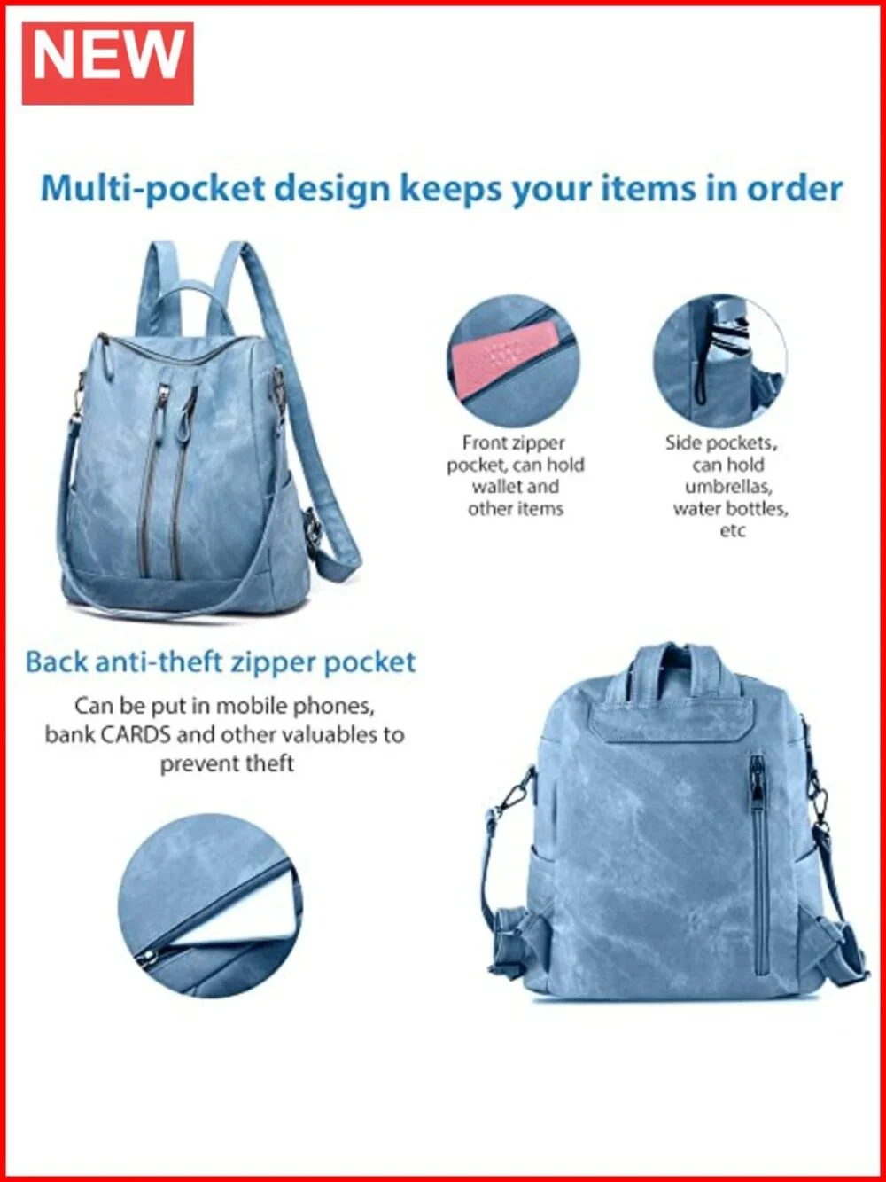Convertible Faux Leather Backpack Purse Anti-Theft Laptop Daypack